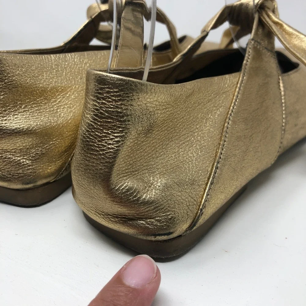 Vicenza Ballet Flats 8 Womens Gold Metallic Square Toe Knotted Strap Leather